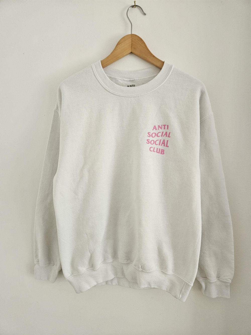Anti Social Social Club White Crewneck Sweater Medium Pink Logo